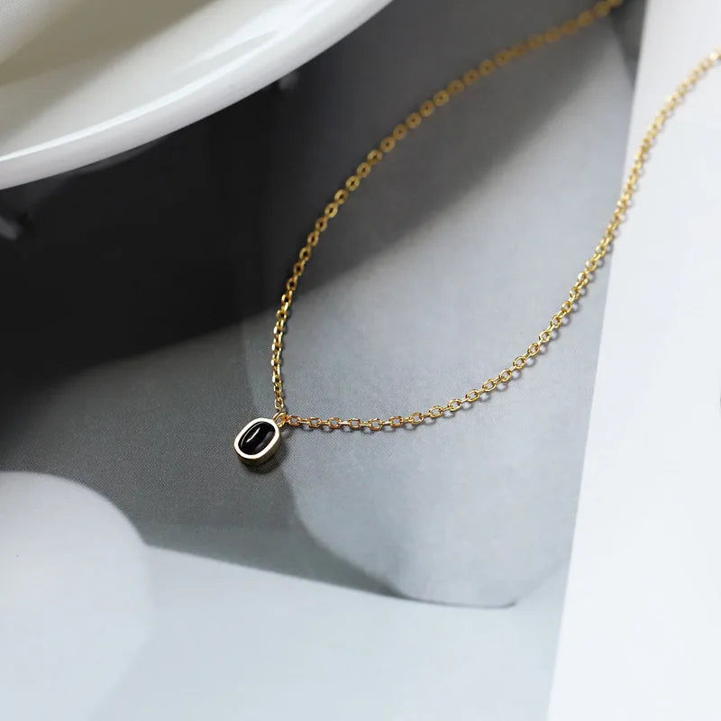 925 Sterling Silber Schwarz Achat Anhänger Halskette für Frauen