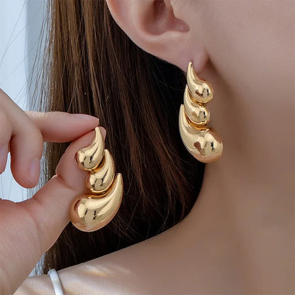 Vintage Gold Plated Glossy Double Water Droplet Earrings