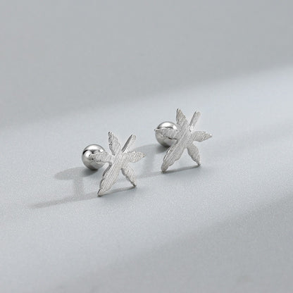 S925 Sterling Silver Matte Maple Leaf Earring