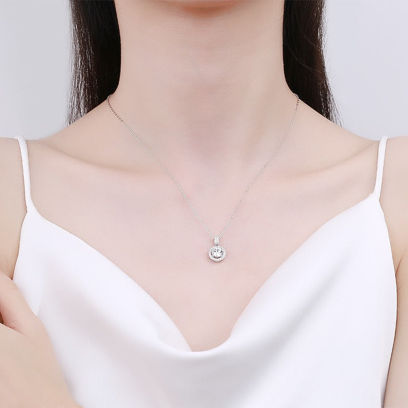 New S925 Round Zircon Necklace Silver Jewelry Mosan