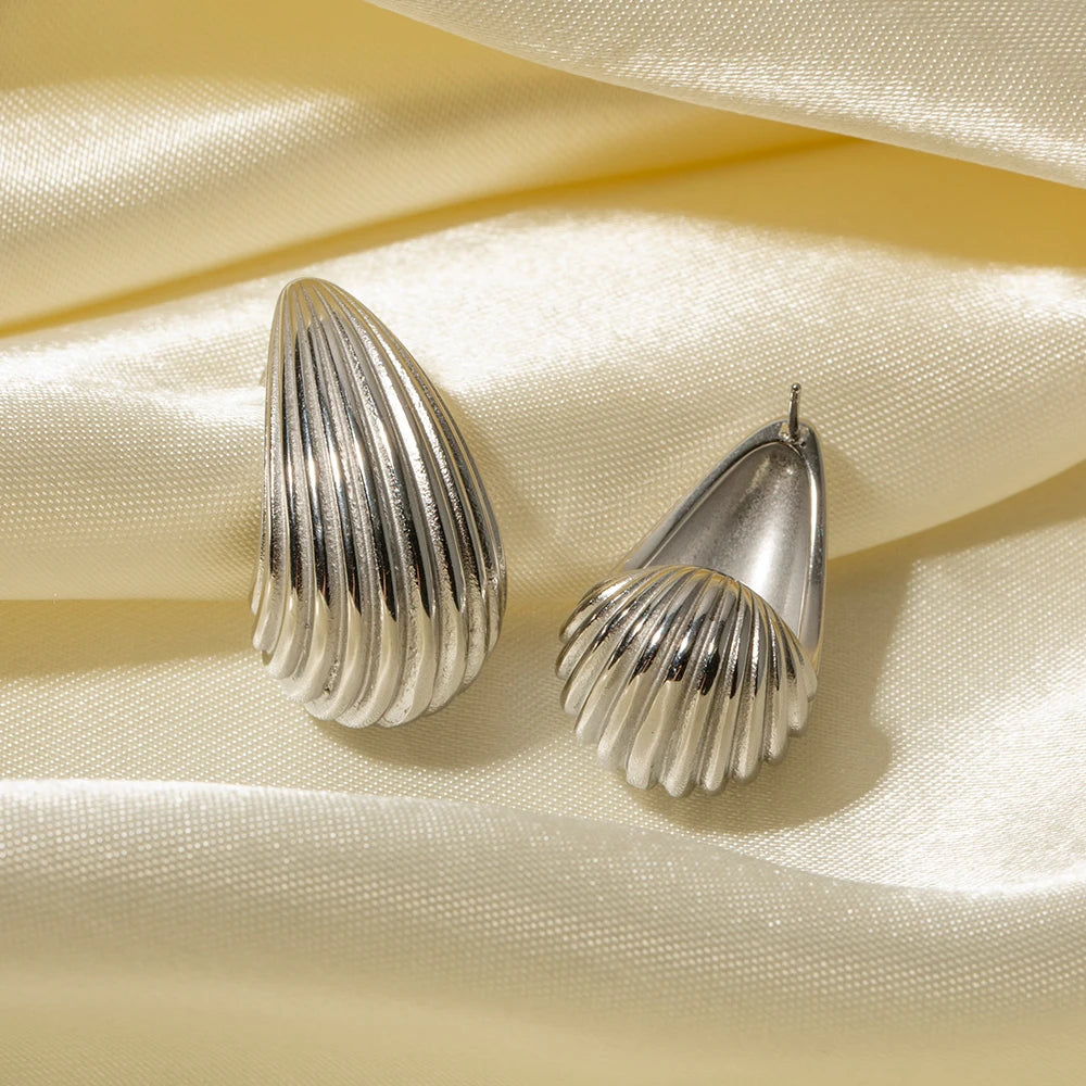 Stainless Steel Stripe Drop Earrings Exaggerated  Ring Set Exquisite Jewelry