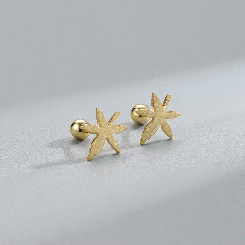 S925 Sterling Silver Matte Maple Leaf Earring