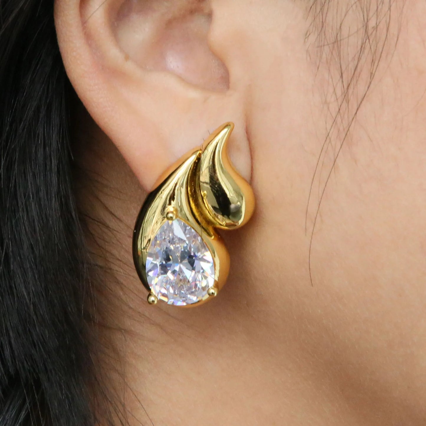 Vintage Gold Plated Glossy Double Water Droplet Earrings