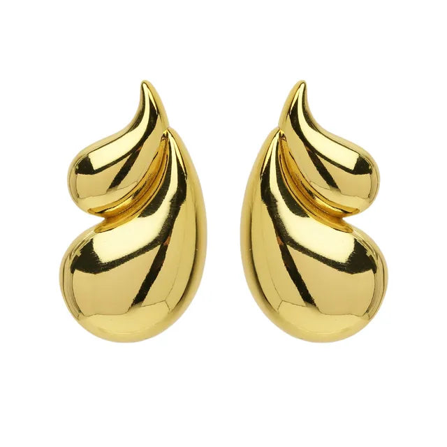 Vintage Gold Plated Glossy Double Water Droplet Earrings