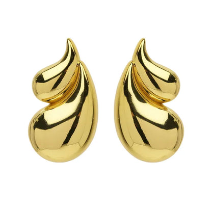 Vintage Gold Plated Glossy Double Water Droplet Earrings