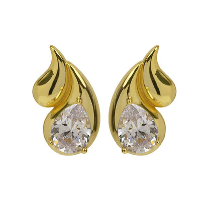 Vintage Gold Plated Glossy Double Water Droplet Earrings