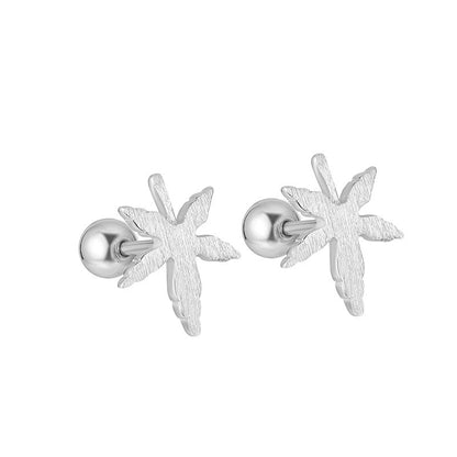 S925 Sterling Silver Matte Maple Leaf Earring