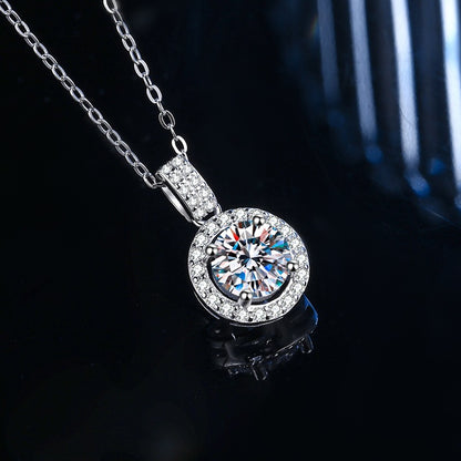 New S925 Round Zircon Necklace Silver Jewelry Mosan