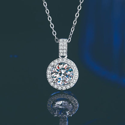 New S925 Round Zircon Necklace Silver Jewelry Mosan