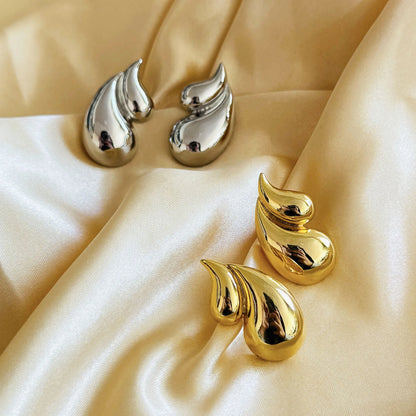 Vintage Gold Plated Glossy Double Water Droplet Earrings