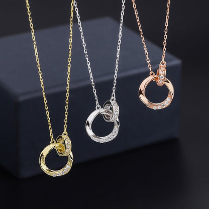 S999 Sterling Silber Double Ring Chain Halskette