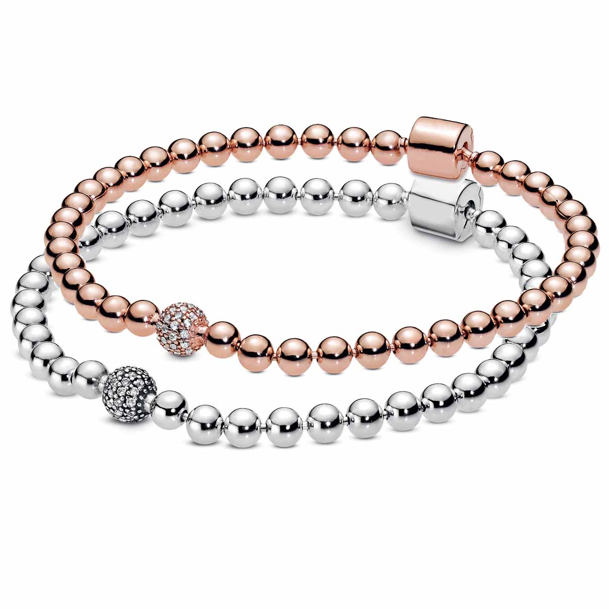 Rose Gold Beads and Crystal Sliding Armband 925 Silber