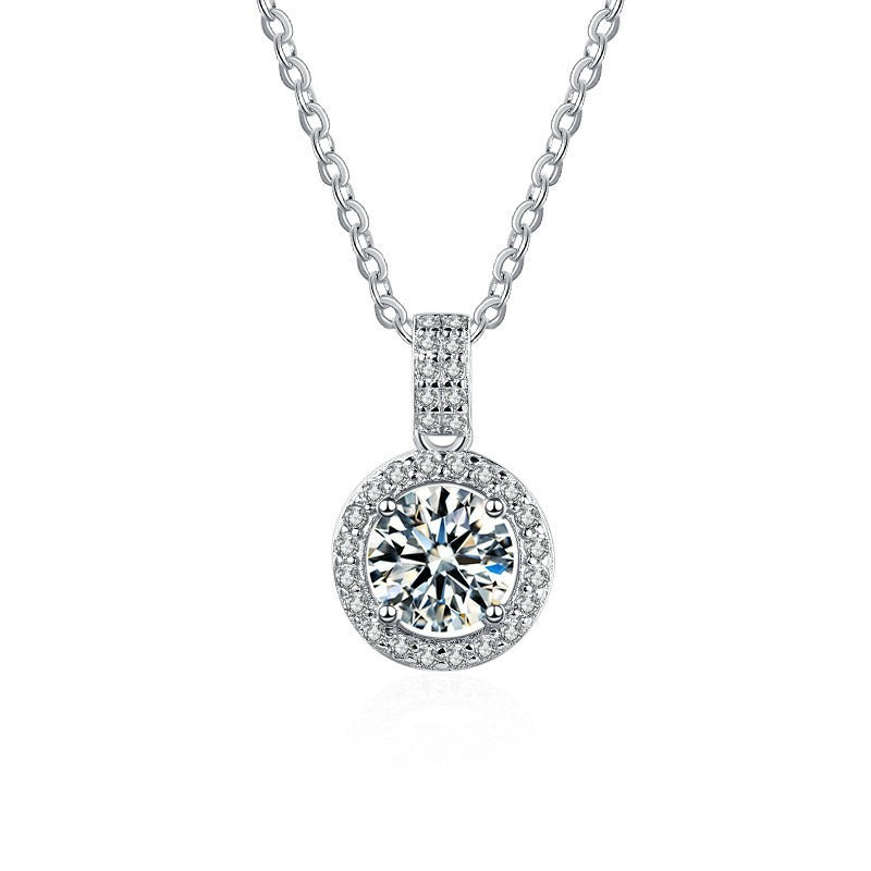 New S925 Round Zircon Necklace Silver Jewelry Mosan