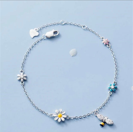 925 Silver Quaste Zirkon Daisy Bee Charm Armband